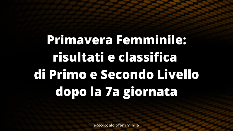 Primavera Femminile: risultati e classifica di Primo e Secondo Livello dopo la 7a giornata