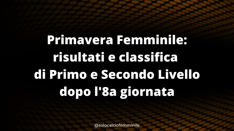 Primavera Femminile: risultati e classifica di Primo e Secondo Livello dopo la 7a giornata