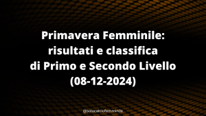 Primavera Femminile: risultati e classifica di Primo e Secondo Livello (08-12-2024)